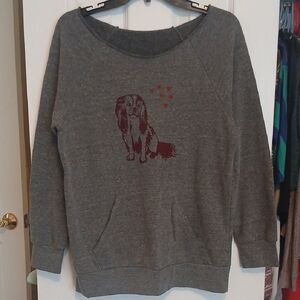 Cavalier King Charles Spaniel Gray Sweatshirt with Raw Hem Women's Large